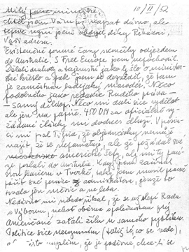 První strana dopisu Hubertu Ripkovi (10. února 1952)